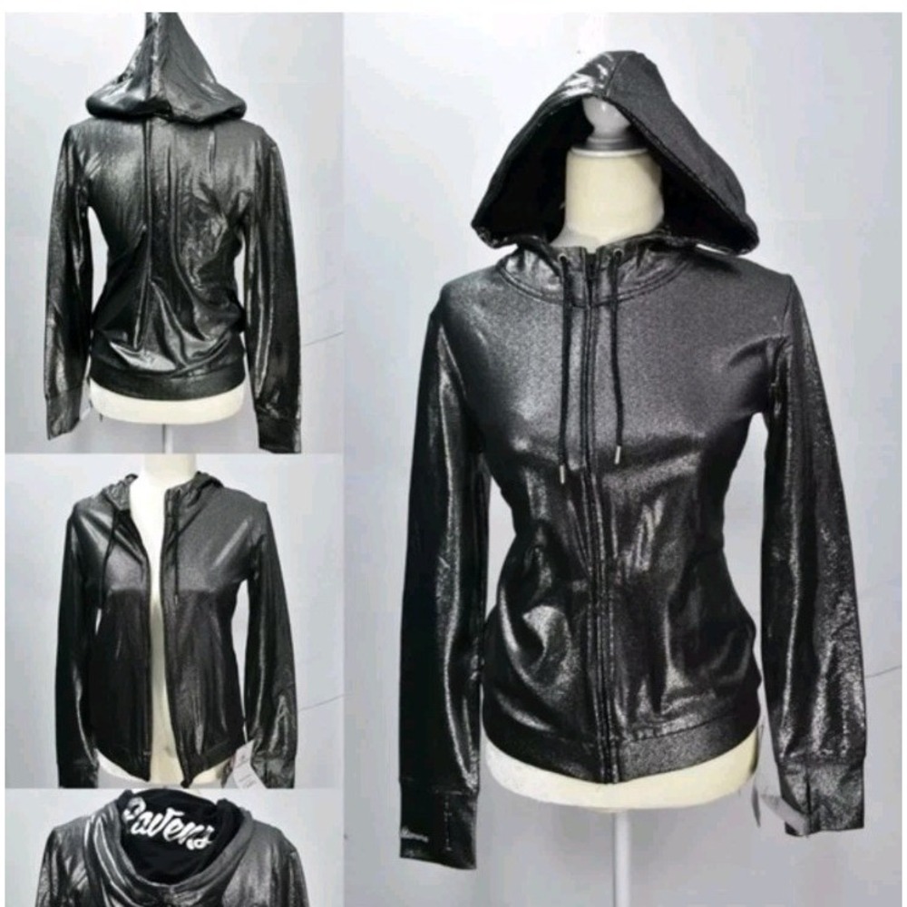 NFL All Sport Couture Ladies Silver Lame' Hooded Jacket Sz. XL Miami Dolphins